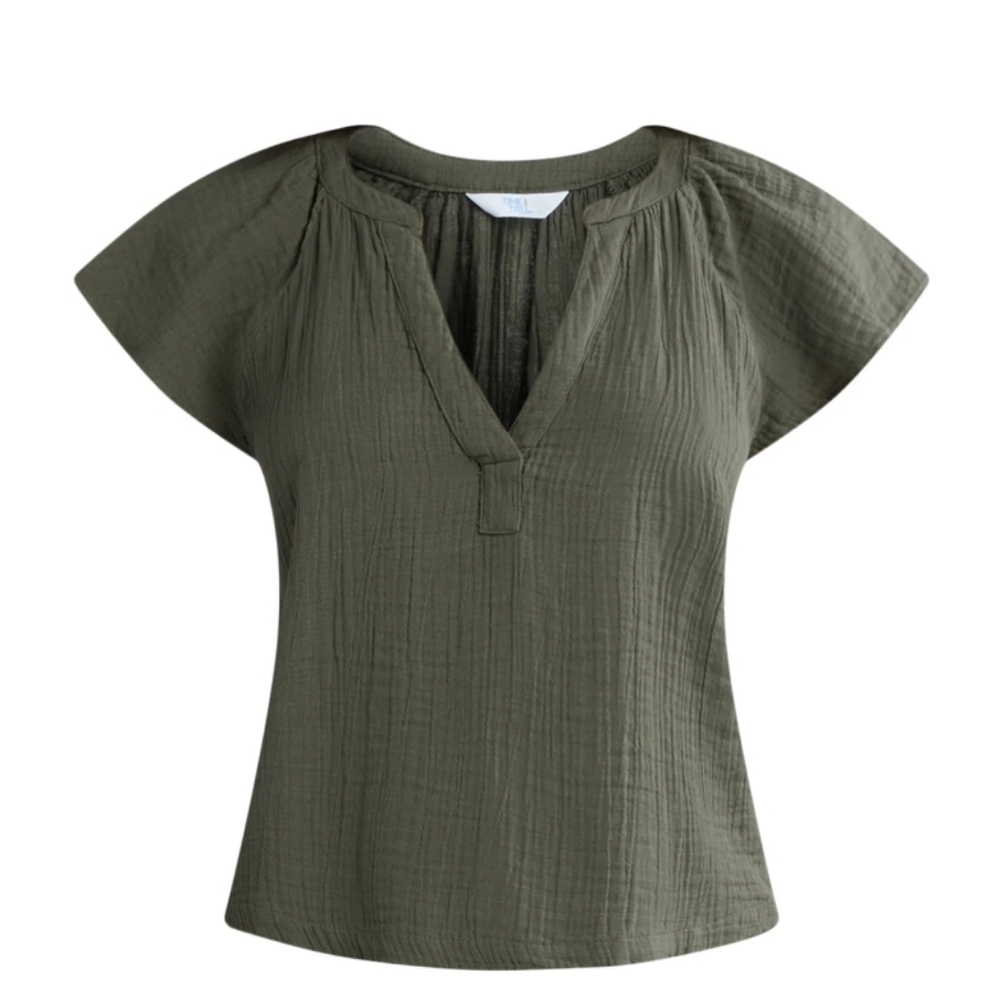 Time And Tru NWT Cotton Gauze Summer Top Sz L 12-14 Army Green - Picture 3 of 11